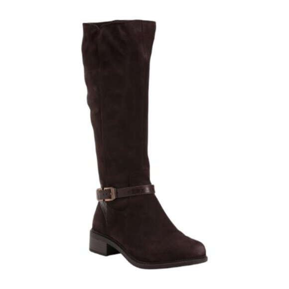 CLARKS Dark Brown Suede Wide Width Maye Aster Comfort Boots - Picture 1 of 2